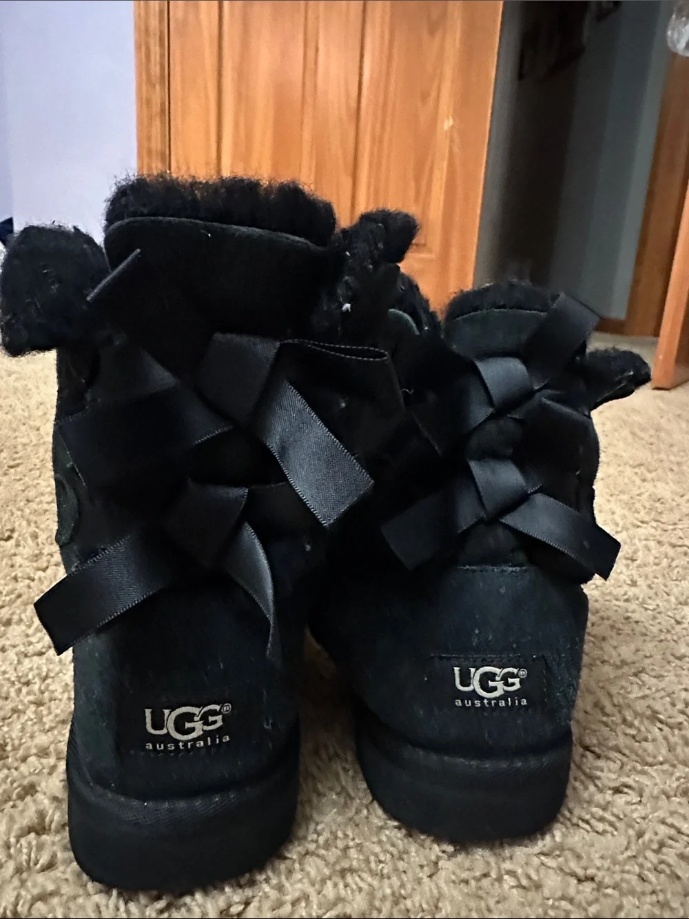 UGG Kids Black Shearling Bow-Accent Winter Boots